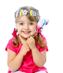 portrait of a little girl holding Easter eggs, holiday, Easter