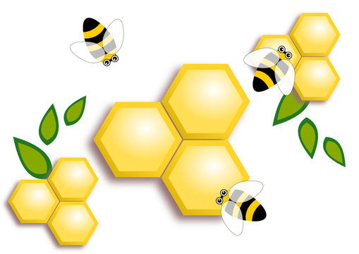 Bees buzzing around honey comb