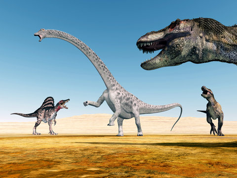 Spinosaurus, Diplodocus und Tyrannosaurus Rex