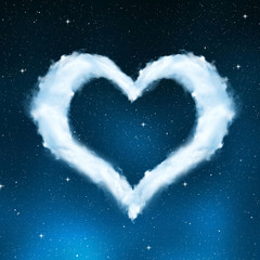 Heart from clouds on night sky. Valentines night.