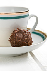 chocolate truffle with ceramic cup
