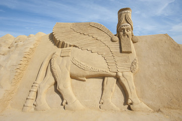 Sand sculpture of Lamassu deity