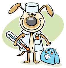 cartoon dog - veterinarian character with thermometer