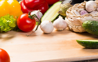 vegetables on the kitchen board