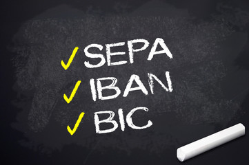 Kreidetafel mit SEPA, IBAN und BIC