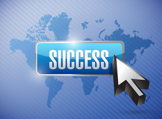 success button over a world map background