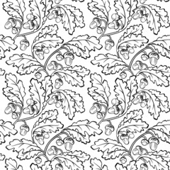 oak leaf acorn black white seamless background © 100ker