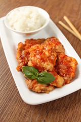 meat on the Asian sweet and sour sauce