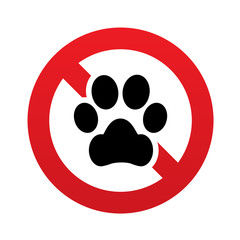 No Dog paw icon. Pets symbol. Prohibition sign.