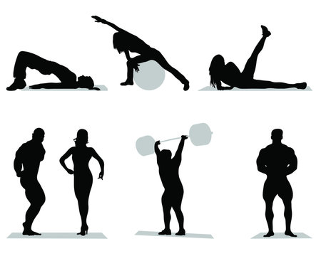Silhouettes of fitness and bodybuilding,vector