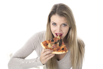 Young Woman Eating Pizza