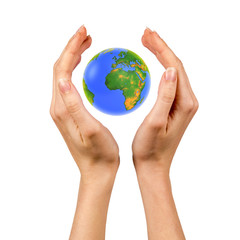 earth globe in female hands