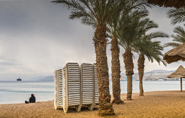 Misery season on central beach of Eilat