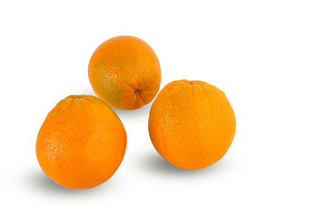 Fresh juicy ripe oranges on white background
