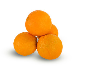 Fresh juicy ripe oranges on white background