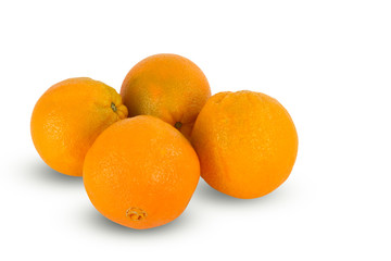 Fresh juicy ripe oranges on white background