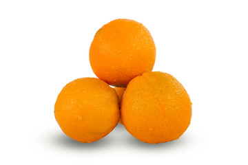 Fresh juicy ripe oranges on white background