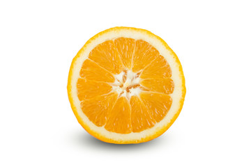 Fresh juicy ripe sliced oranges on white background