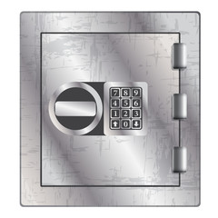 Metallic safe for storage of valuables.