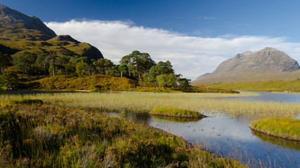 Landscape in Scotland, lake and hills