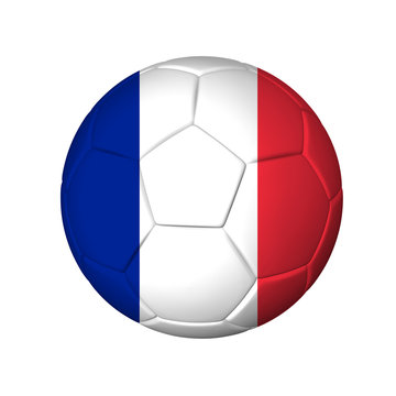 Soccer football ball with France flag. Isolated on white.