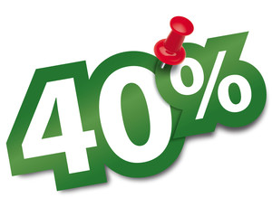 Forty percent sticker fixed by a thumbtack. Vector illustration