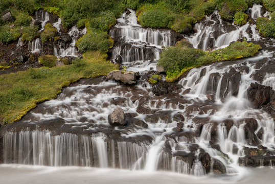 Cascading Waterfall Hraunfossar, Iceland