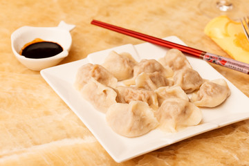 Jiaozi - Chinese dumplings filled with pork and spring onions.
