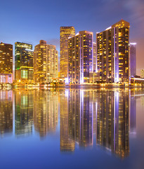 Fototapeta na wymiar City of Miami Florida, night skyline with reflection
