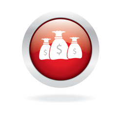 Money bag red glossy button on white background