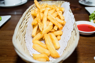Golden French fries potatoes ready to be eaten