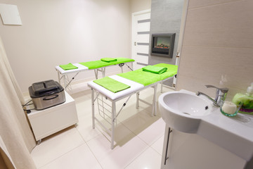 Massage treatment room in beauty healthy spa salon