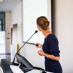 Pretty, young business woman giving a presentation