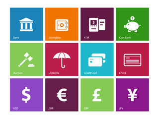 Banking icons on color background.