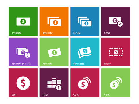 Dollar Banknote icons on color background.
