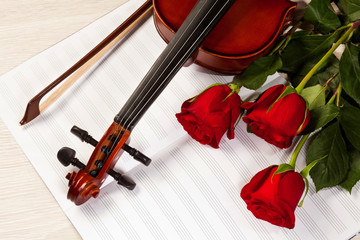 Fototapeta premium Red roses and a violin