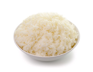 bowl full of rice on white