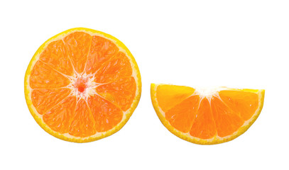 Half orange fruit on white background, fresh and juicy