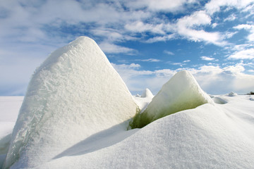 Ice "mountains" at seaside.