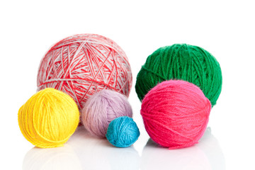 Ball of knitting yarn on a white background