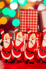 christmas decorations and presents with background lights