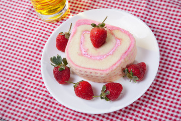 Strawberry Roll Cake with drink