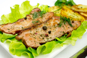 Fried bacon and potatoes