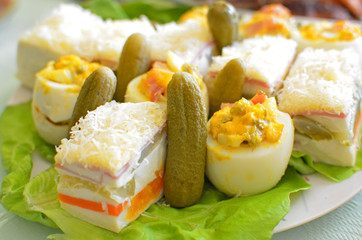 Olivier salad eggs and cake