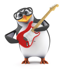 Academic penguin plays guitar