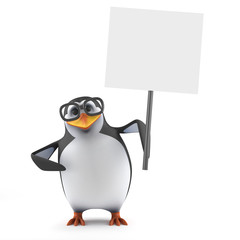 Academic penguin holds up his placard