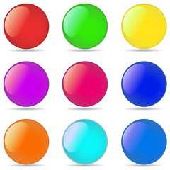 Vector collection of color glossy spheres isolated on white