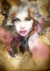 Beautiful woman face. watercolor illustration - obrazy, fototapety, plakaty