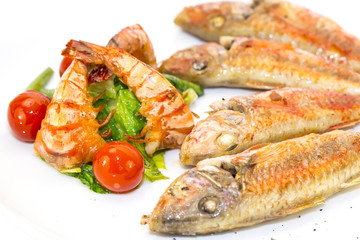 grilled fish with shrimp salad
