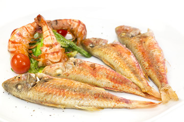 grilled fish with shrimp salad